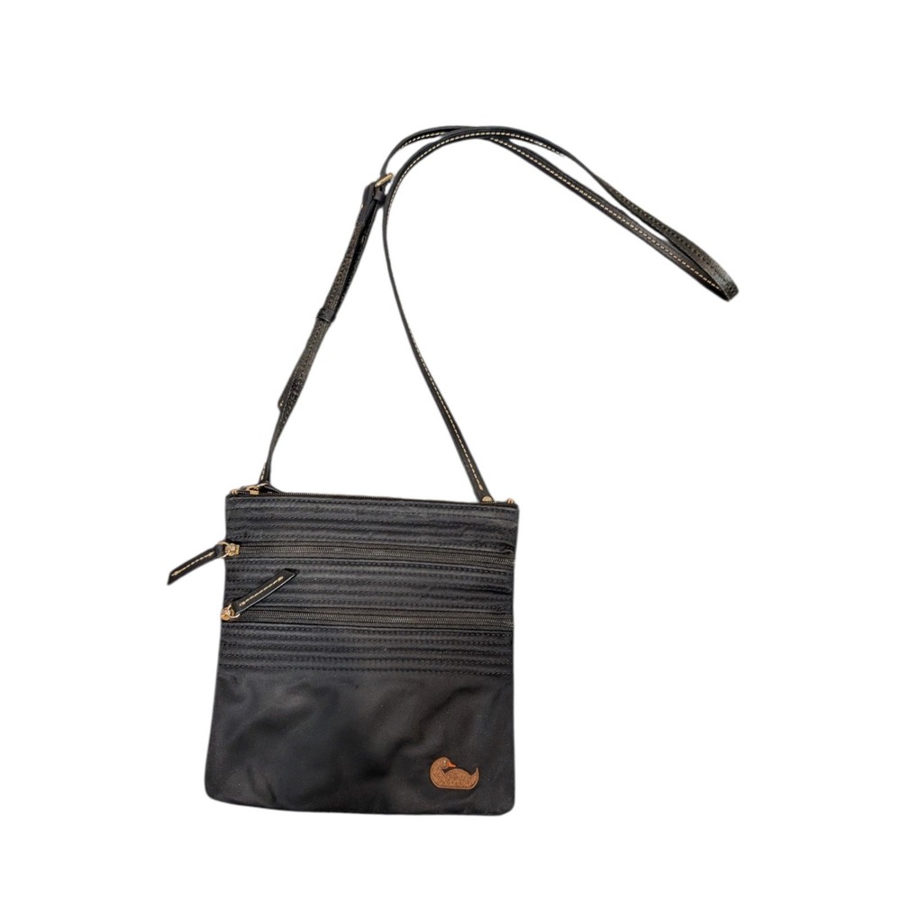 Dooney & Bourke Black Nylon Triple Zip Crossbody Bag with Pink Lining